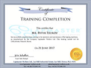 Сертификат о пройденном обучении на заводе Lapmaster Wolters